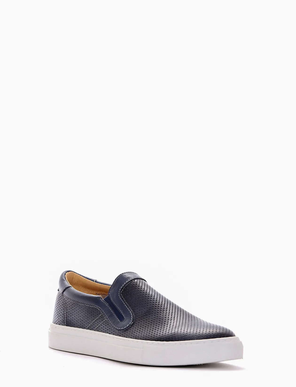 slip on fondo gomma e soletto interno interno in vera pelle. Tomaia in pelle microforata blu