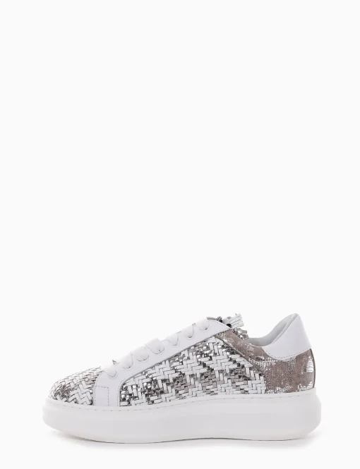 Sneakers con fondo alto 3 cm argento