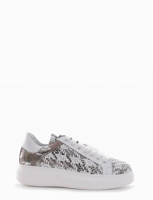 Sneakers con fondo alto 3 cm argento