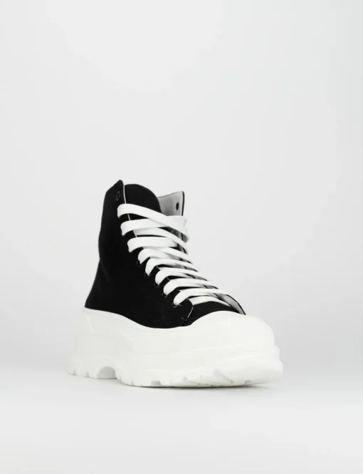 Sneakers tacco 1cm tela nero