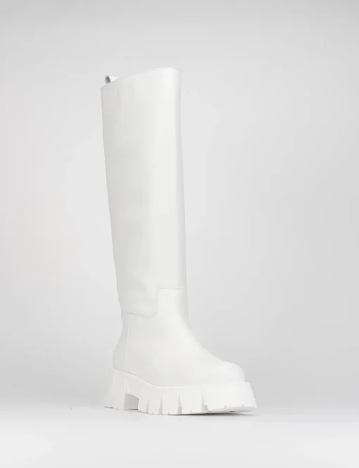 Stivale tacco 1 cm bianco pelle