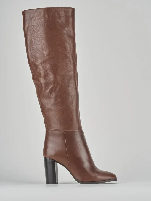 Stivale tacco 9 cm marrone pelle