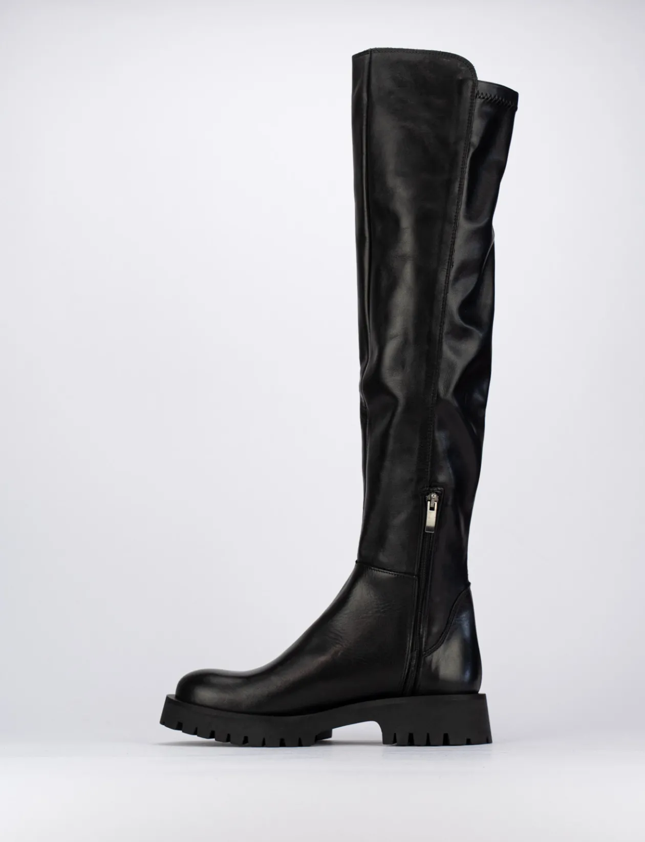 Stivale tacco 1 cm nero pelle