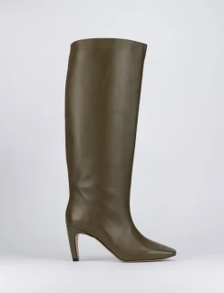 Stivale tacco 7 verde pelle