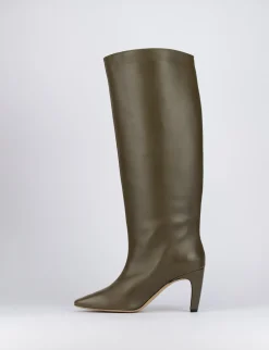 Stivale tacco 7 verde pelle