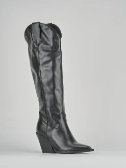 Stivale texano tacco 8cm nero pelle