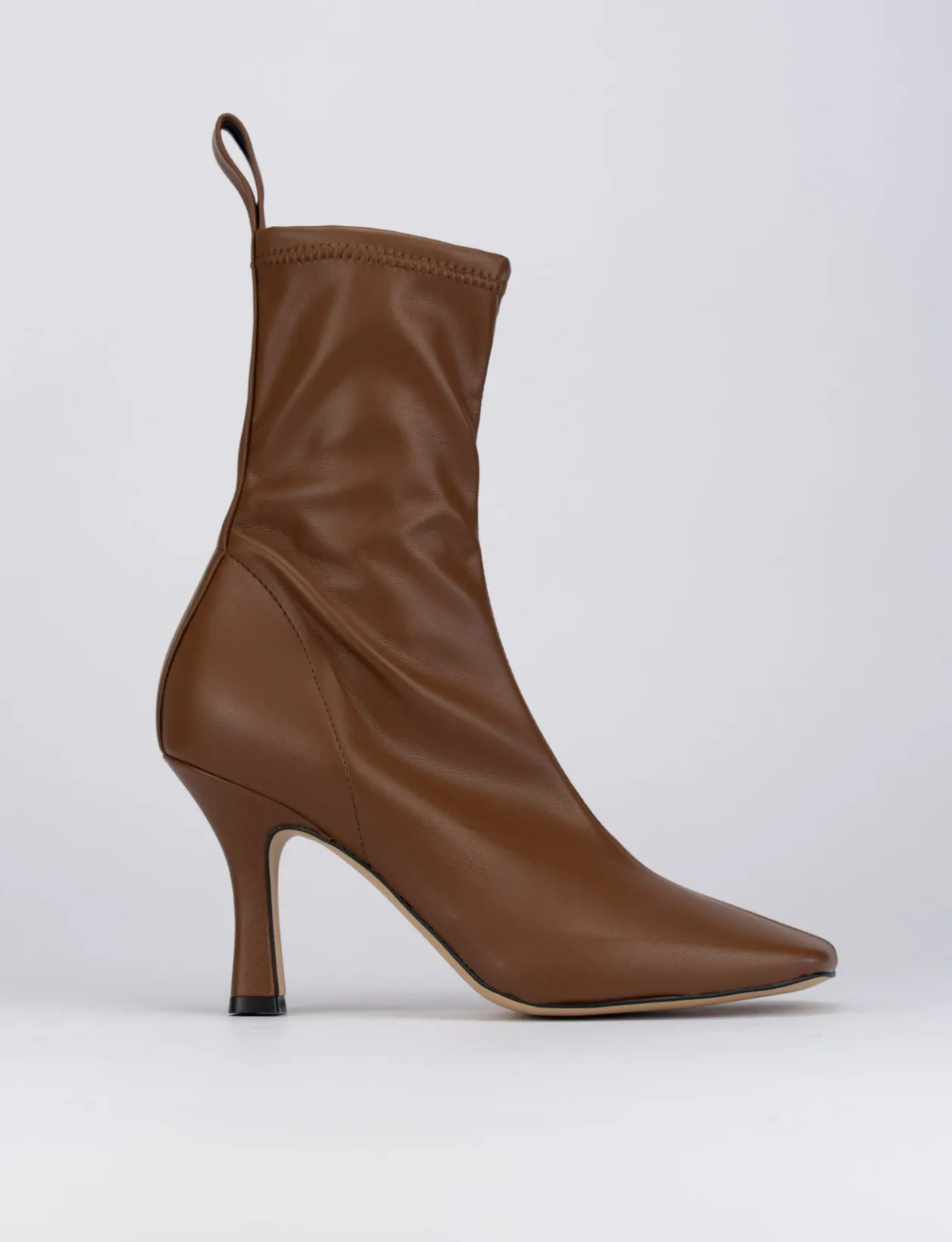 Stivale tronchetto tacco 8 cm marrone pelle