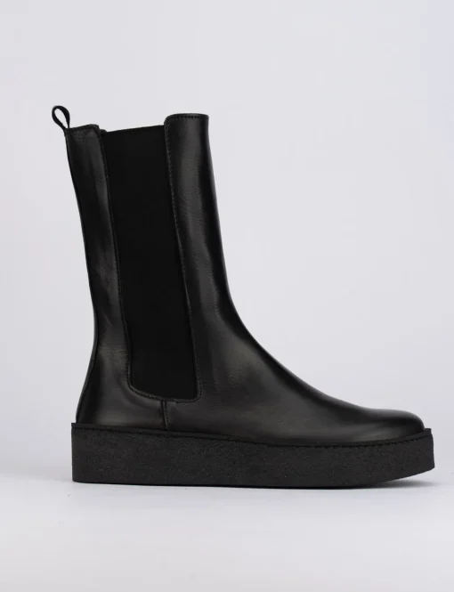 Stivale tronchetto tacco 1 cm nero pelle