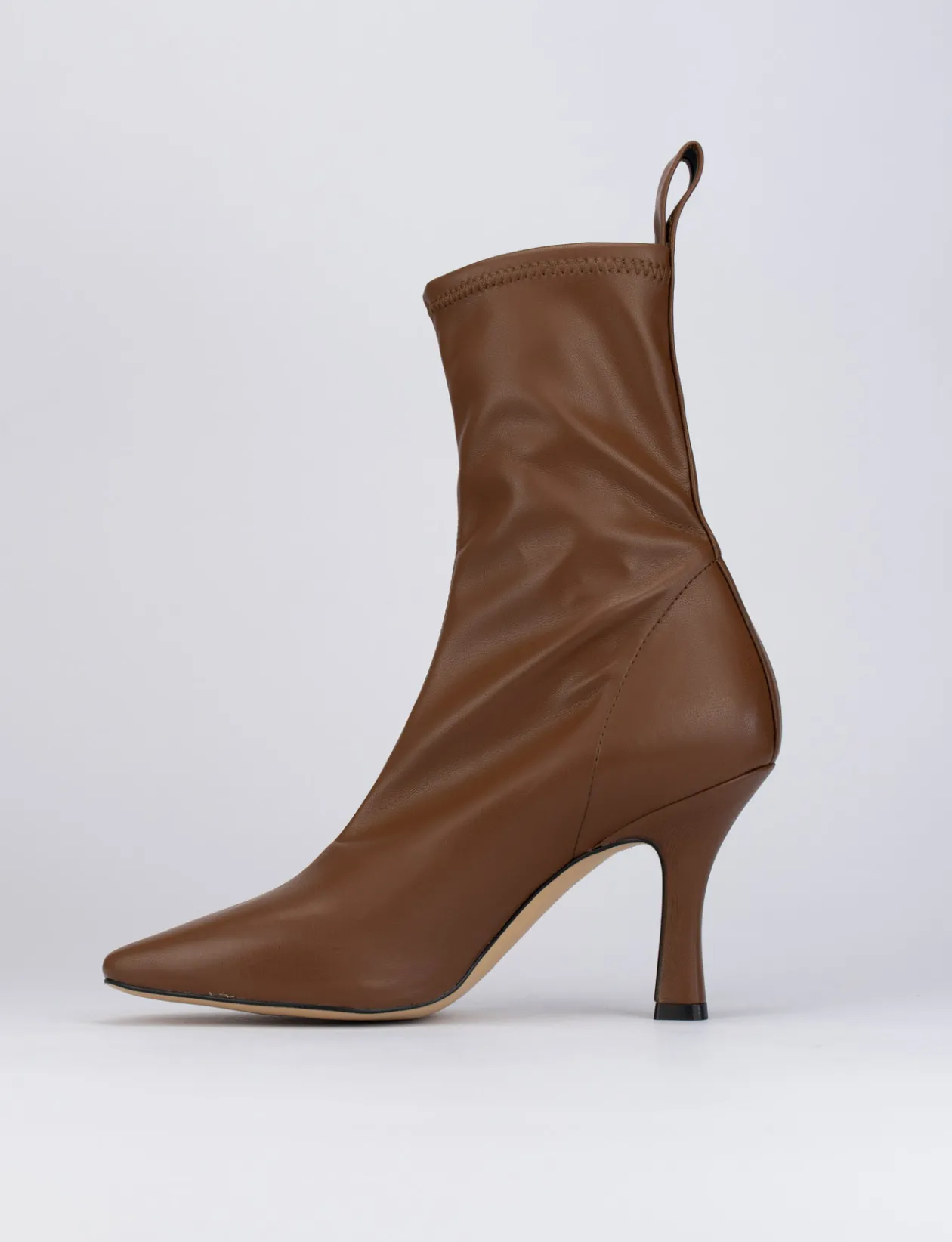 Stivale tronchetto tacco 8 cm marrone pelle