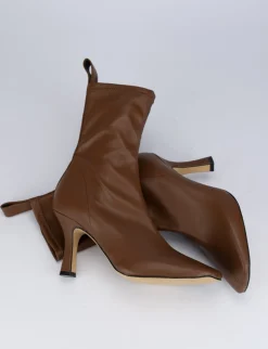 Stivale tronchetto tacco 8 cm marrone pelle
