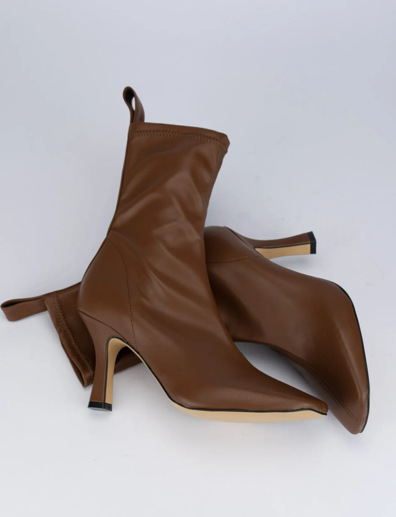 Stivale tronchetto tacco 8 cm marrone pelle