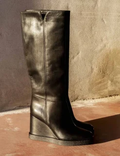 Stivale zeppa 10 cm nero