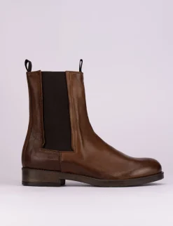 Stivaletti tacco 1cm pelle marrone