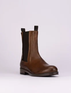 Stivaletti tacco 1cm pelle marrone