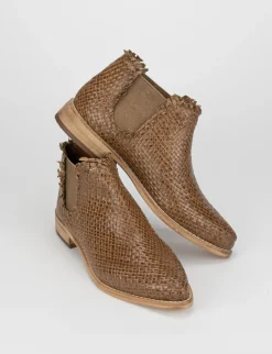 Stivaletto tacco 1 cm beige pelle