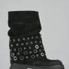 Stivali tacco 1cm camoscio nero