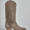 Stivali tacco 5cm camoscio beige