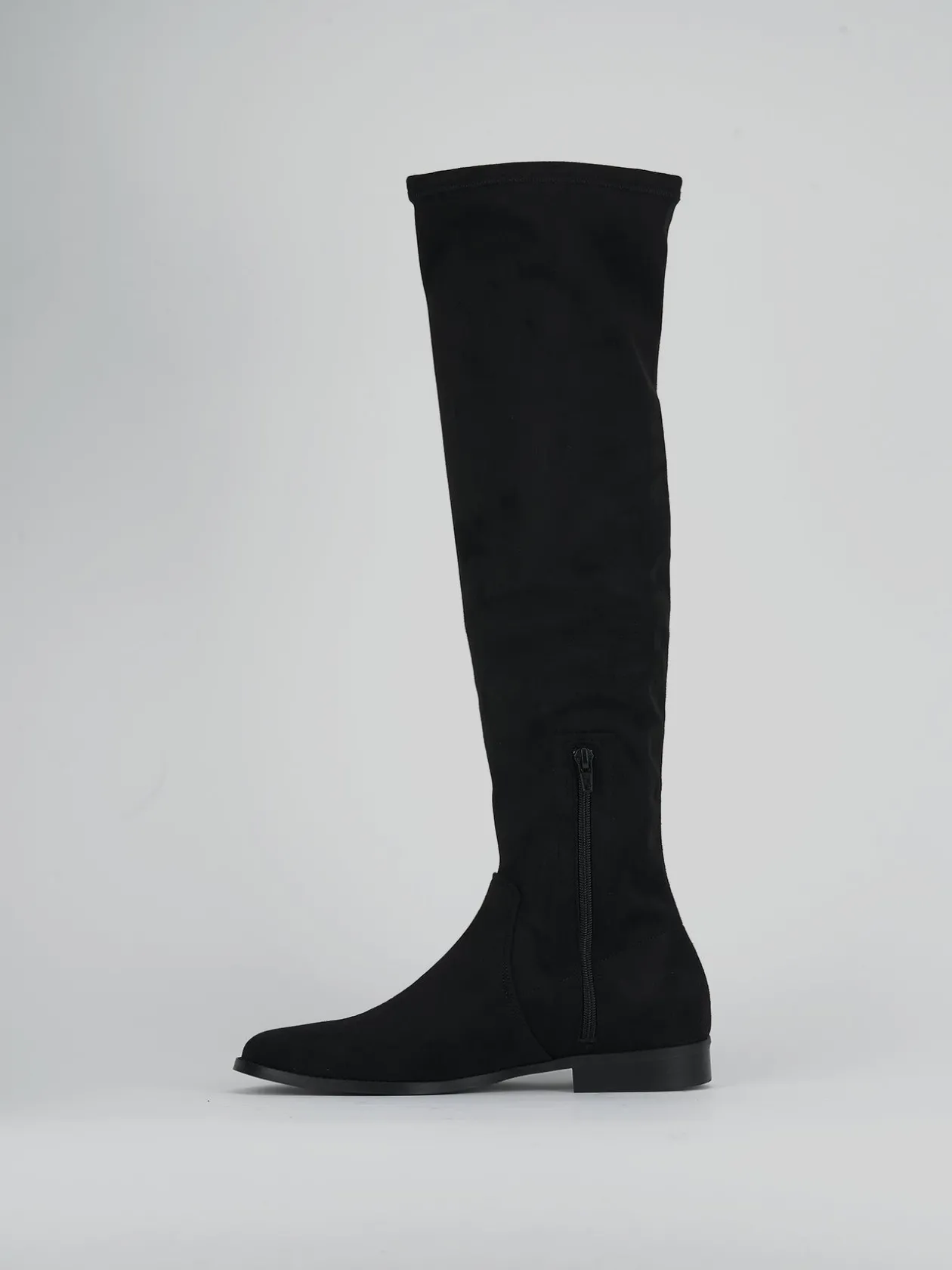 Stivali tacco 1cm camoscio nero