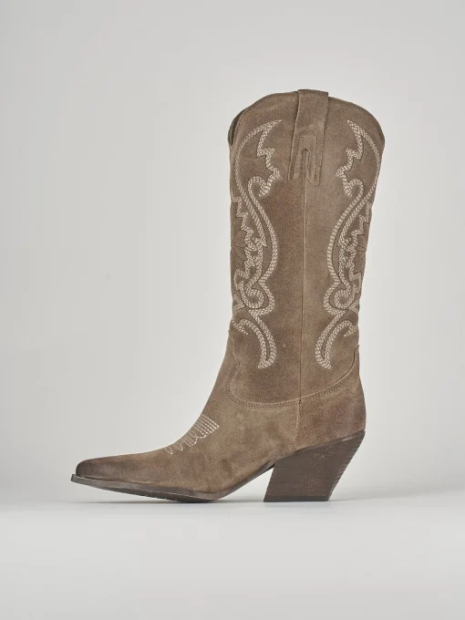 Stivali tacco 8cm camoscio beige