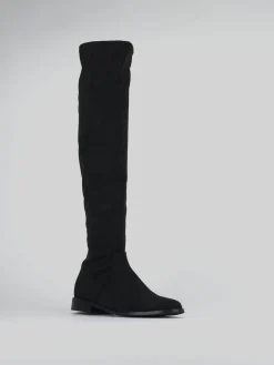 Stivali tacco 1cm camoscio nero