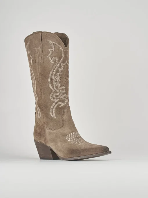 Stivali tacco 8cm camoscio beige