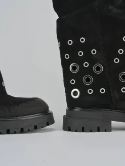 Stivali tacco 1cm camoscio nero