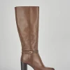 Stivali tacco 6cm pelle marrone
