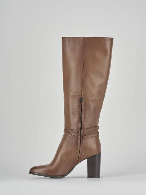 Stivali tacco 6cm pelle marrone