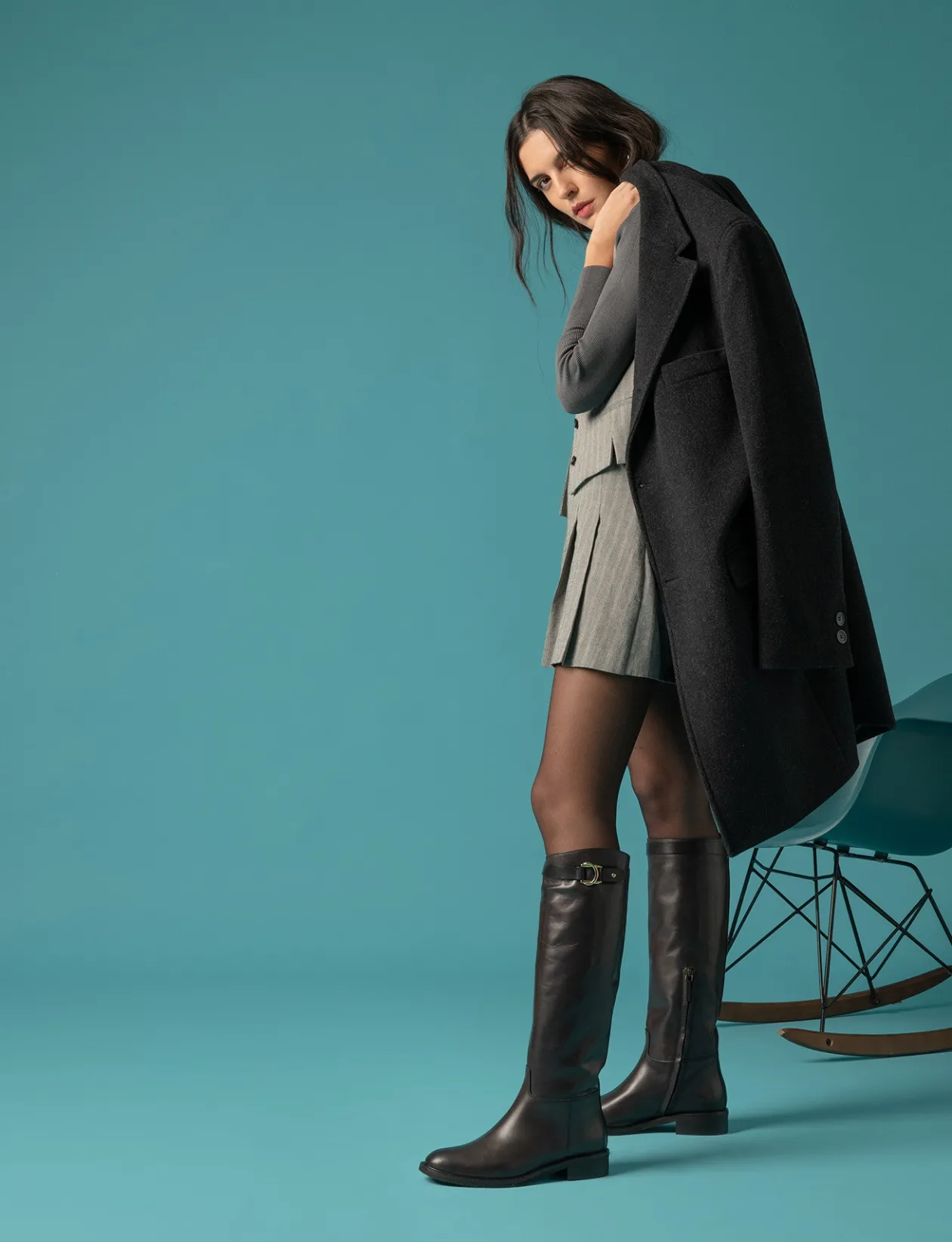 Stivali tacco 3cm pelle testa