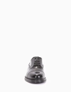 Stringata Oxford con fondo cuoio e soletto in vera pelle nero